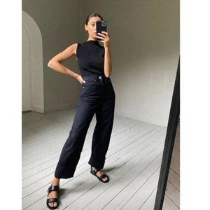 & Other Stories Black Diagonal Slingback Metal Stud Trim Leather Sandals Size 7